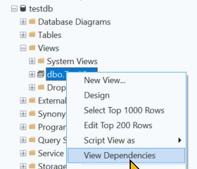 view dependencies option in context menu for a SQL database ContextMenuSQLDB